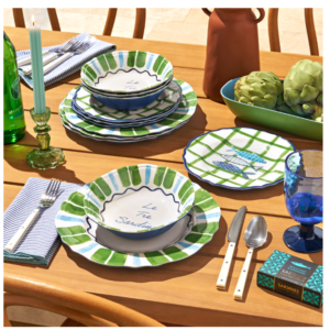 Beautiful 12-Piece Bamboo Melamine Dinnerware Set, Multi-Color by Drew Barrymore