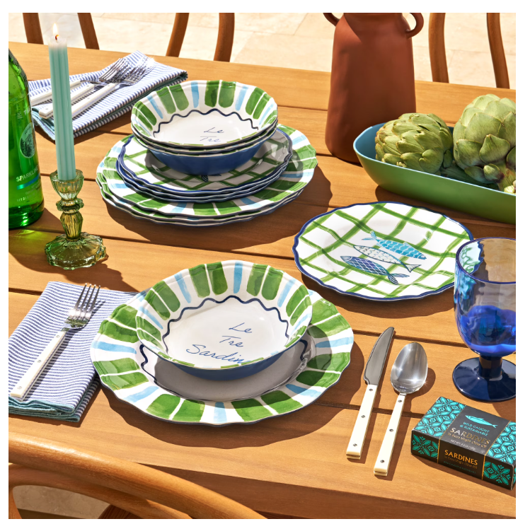 Beautiful 12-Piece Bamboo Melamine Dinnerware Set, Multi-Color by Drew Barrymore