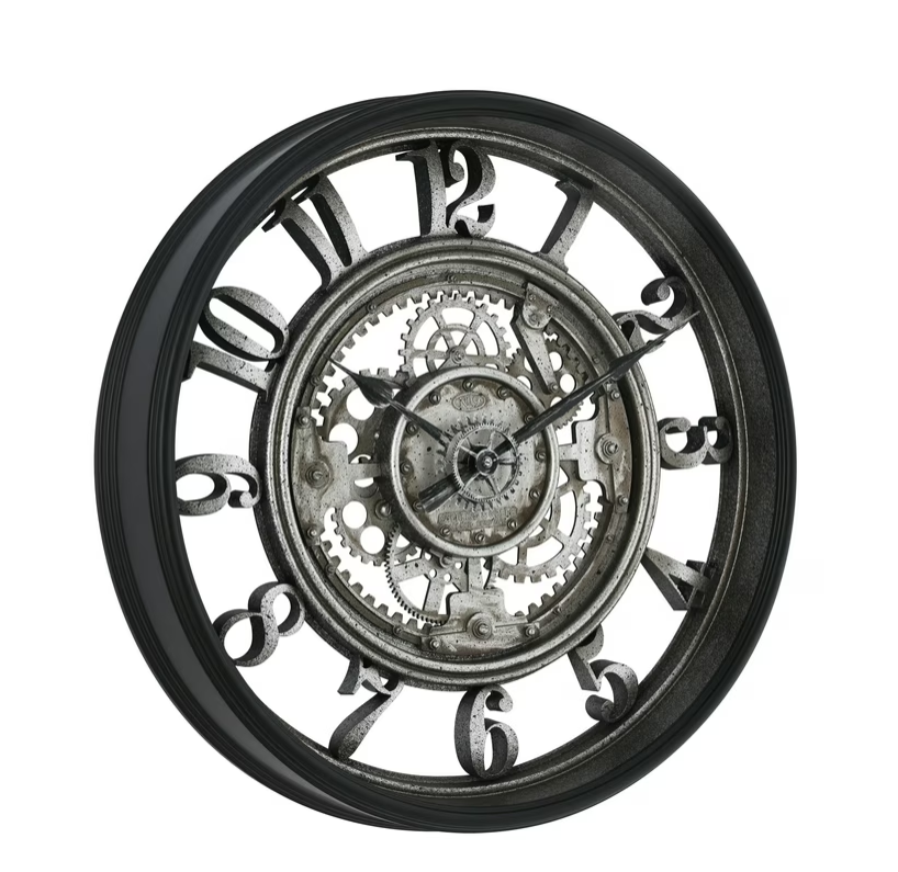 Better Homes & Gardens 20\" Indoor Rustic Metal Arabic Moving Gear Analog Wall Clock